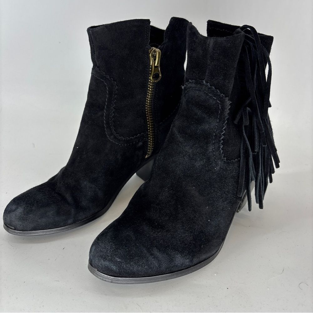 Sam Edelman Louie Black Suede Fringe Ankle Boots western women’s 8